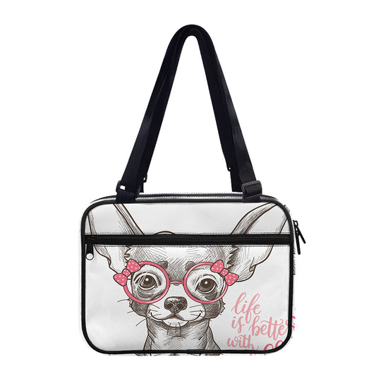 Cute Chihuahua With Glasses Print Double Strap Bible Bag
