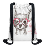Cute Chihuahua With Glasses Print Drawstring Backpack