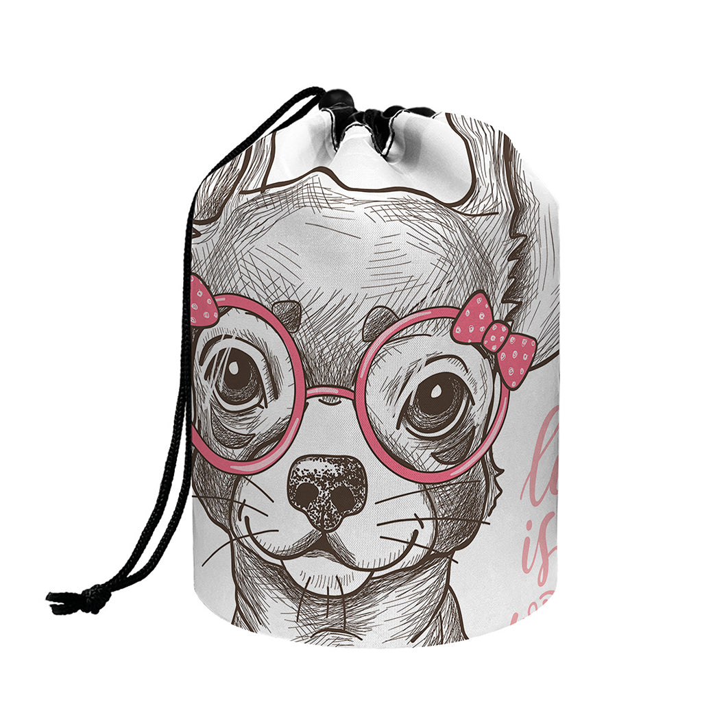 Cute Chihuahua With Glasses Print Drawstring Makeup Bag