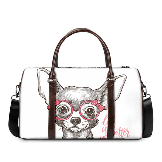 Cute Chihuahua With Glasses Print Duffle Bag
