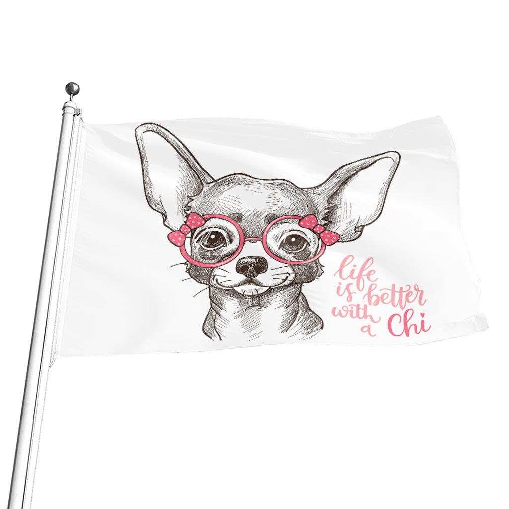 Cute Chihuahua With Glasses Print Flag