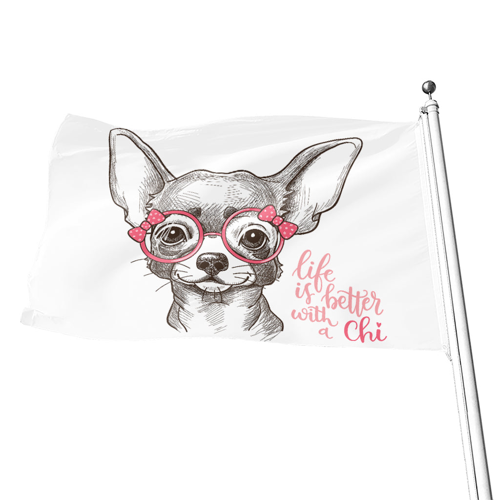 Cute Chihuahua With Glasses Print Flag