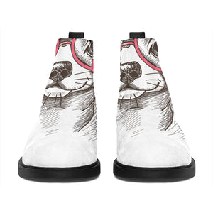 Cute Chihuahua With Glasses Print Flat Ankle Boots