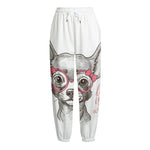 Cute Chihuahua With Glasses Print Fleece Lined Knit Pants