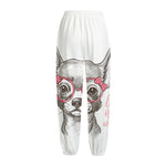 Cute Chihuahua With Glasses Print Fleece Lined Knit Pants