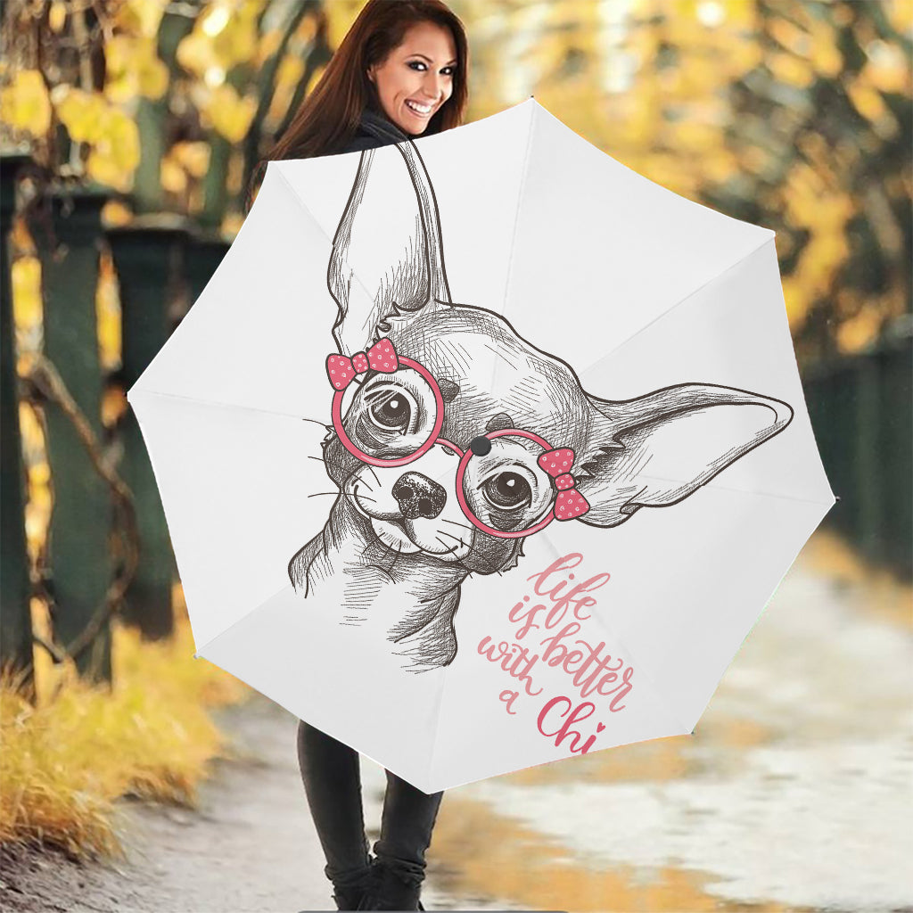 Cute Chihuahua With Glasses Print Foldable Umbrella