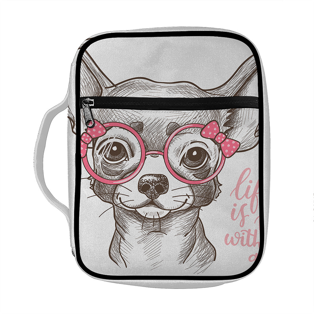 Cute Chihuahua With Glasses Print Front Pocket Bible Bag