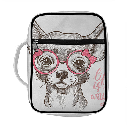Cute Chihuahua With Glasses Print Front Pocket Bible Bag