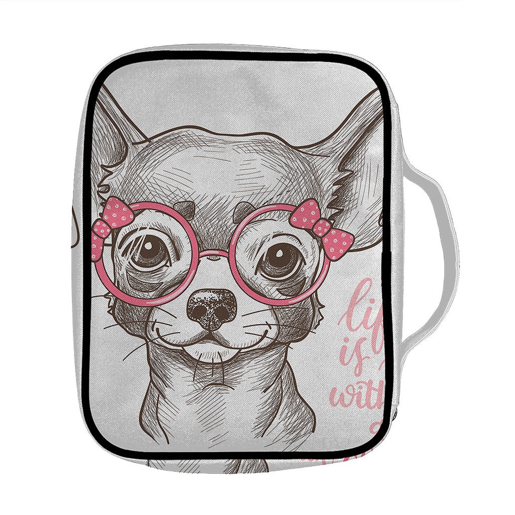 Cute Chihuahua With Glasses Print Front Pocket Bible Bag