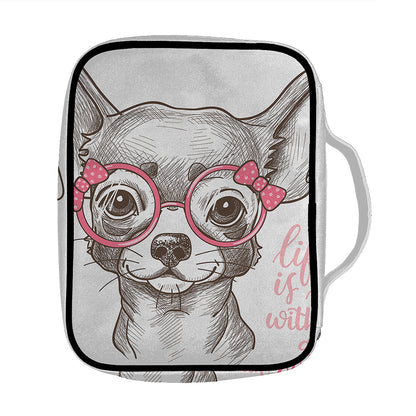 Cute Chihuahua With Glasses Print Front Pocket Bible Bag