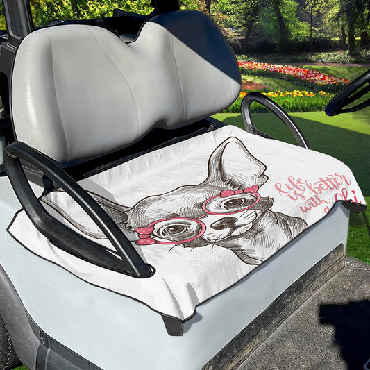 Cute Chihuahua With Glasses Print Golf Cart Seat Cover