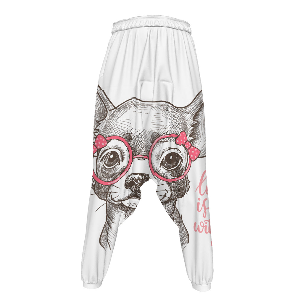 Cute Chihuahua With Glasses Print Hammer Pants