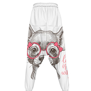 Cute Chihuahua With Glasses Print Hammer Pants