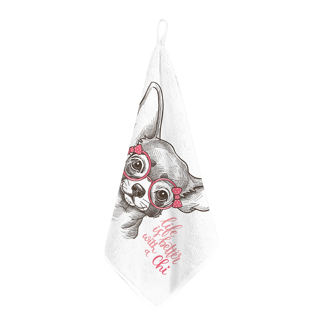 Cute Chihuahua With Glasses Print Hand Towel