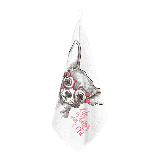 Cute Chihuahua With Glasses Print Hand Towel