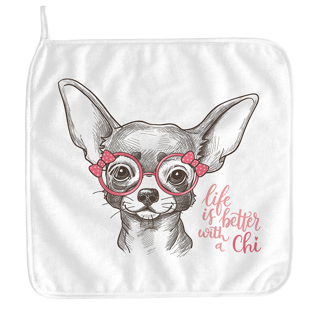 Cute Chihuahua With Glasses Print Hand Towel