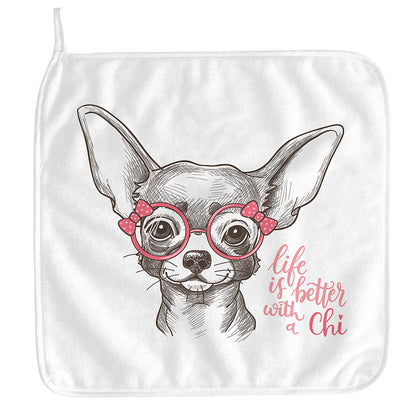 Cute Chihuahua With Glasses Print Hand Towel