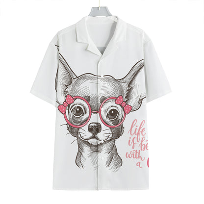 Cute Chihuahua With Glasses Print Hawaiian Shirt