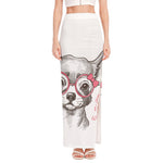 Cute Chihuahua With Glasses Print High Slit Maxi Skirt