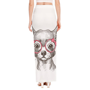 Cute Chihuahua With Glasses Print High Slit Maxi Skirt