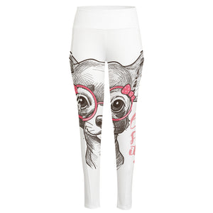 Cute Chihuahua With Glasses Print High-Waisted Pocket Leggings