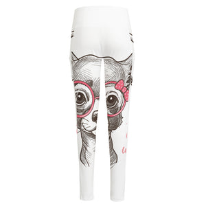 Cute Chihuahua With Glasses Print High-Waisted Pocket Leggings