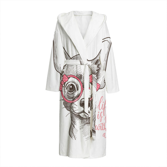 Cute Chihuahua With Glasses Print Hooded Bathrobe