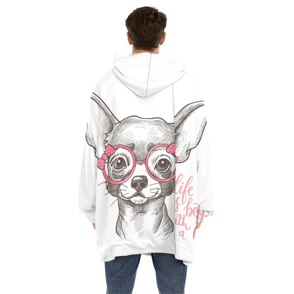 Cute Chihuahua With Glasses Print Hoodie Blanket