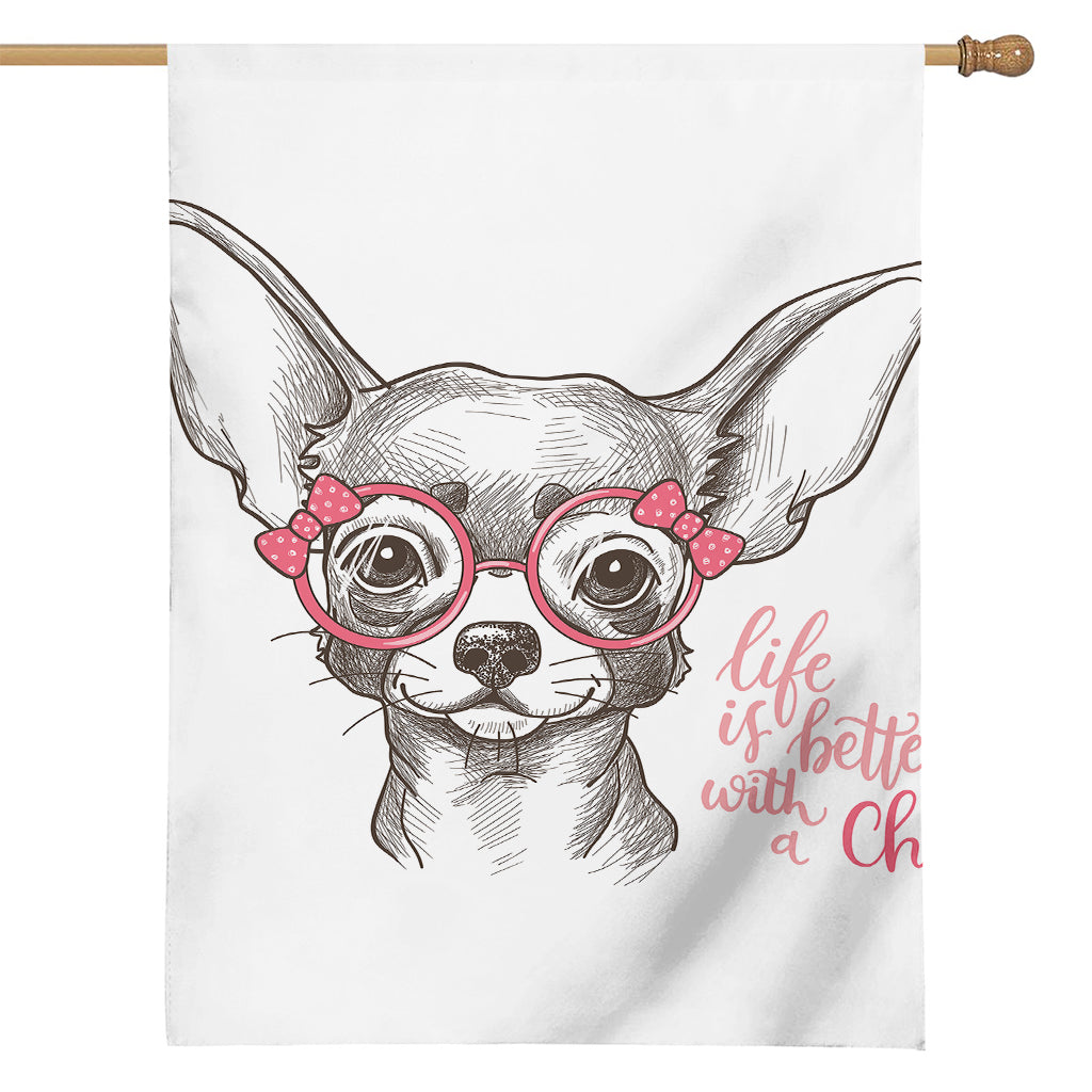 Cute Chihuahua With Glasses Print House Flag