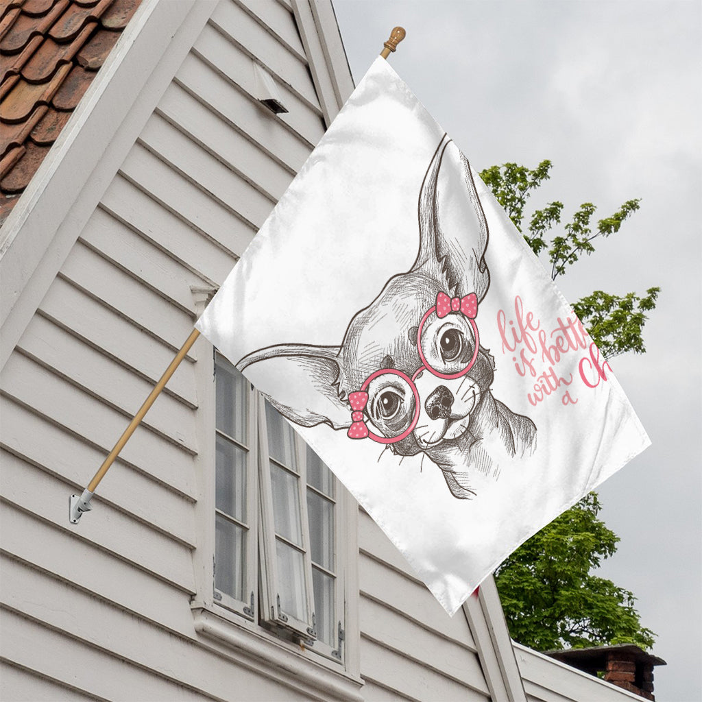 Cute Chihuahua With Glasses Print House Flag