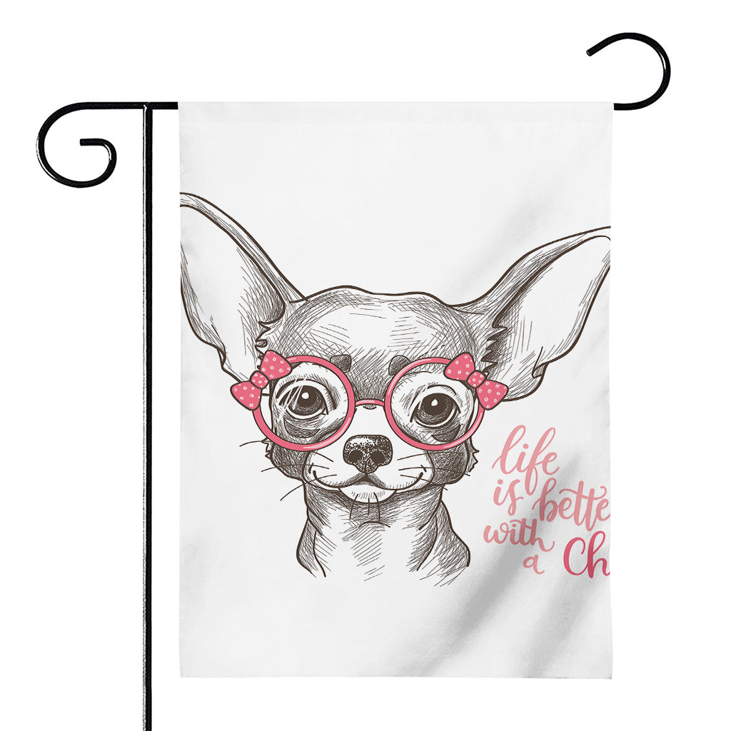 Cute Chihuahua With Glasses Print House Flag