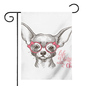 Cute Chihuahua With Glasses Print House Flag