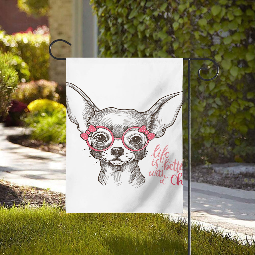 Cute Chihuahua With Glasses Print House Flag