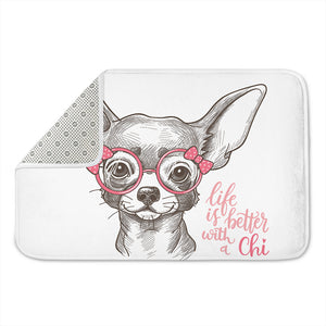 Cute Chihuahua With Glasses Print Indoor Door Mat