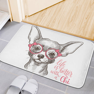 Cute Chihuahua With Glasses Print Indoor Door Mat