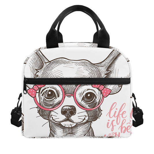 Cute Chihuahua With Glasses Print Insulated Lunch Bag