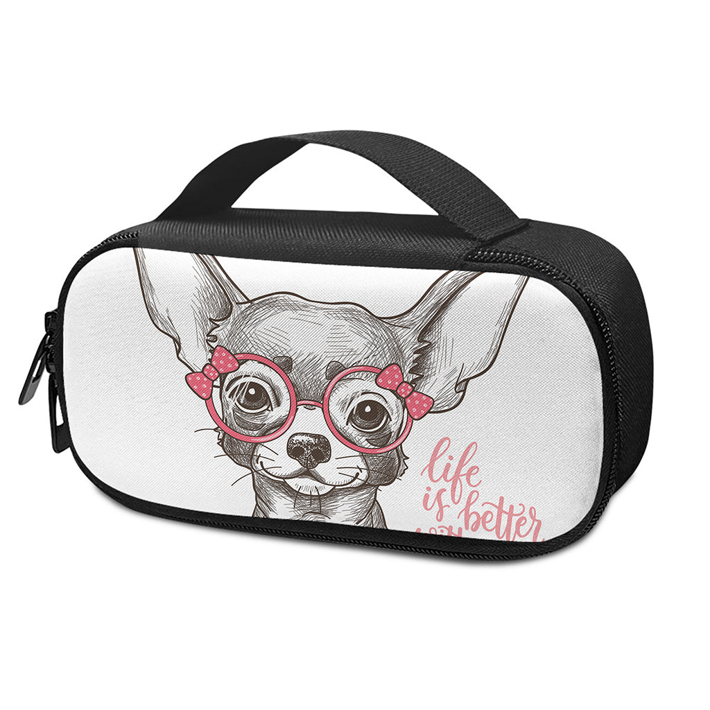 Cute Chihuahua With Glasses Print Insulin Cooler Travel Case