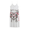 Cute Chihuahua With Glasses Print Jersey Midi Cami Dress