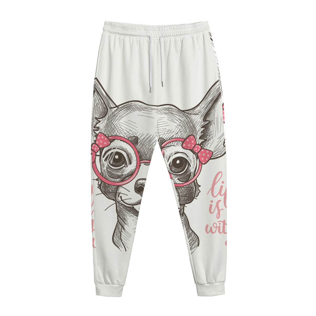 Cute Chihuahua With Glasses Print Jogger Pants