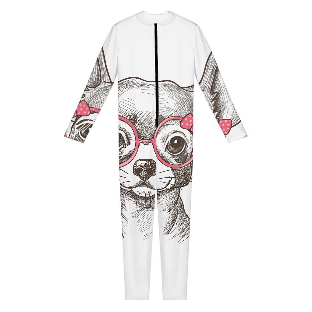 Cute Chihuahua With Glasses Print Jumpsuit