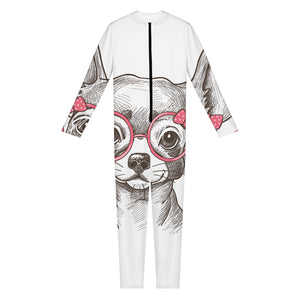 Cute Chihuahua With Glasses Print Jumpsuit