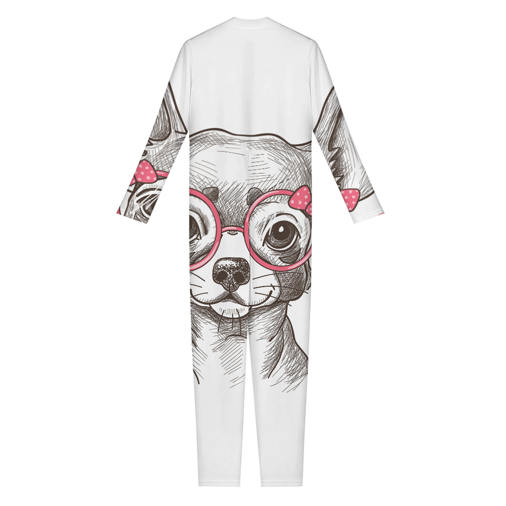 Cute Chihuahua With Glasses Print Jumpsuit