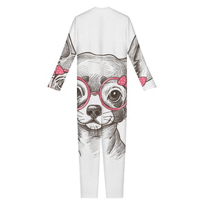 Cute Chihuahua With Glasses Print Jumpsuit