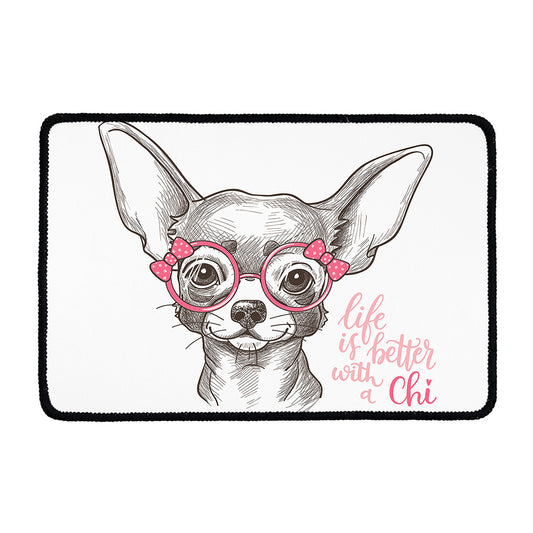 Cute Chihuahua With Glasses Print Kitchen Mat