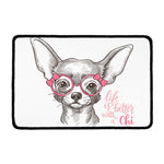 Cute Chihuahua With Glasses Print Kitchen Mat