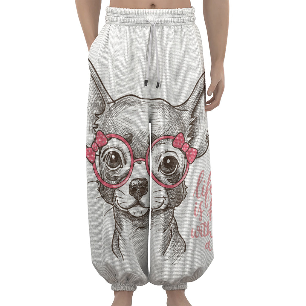 Cute Chihuahua With Glasses Print Lantern Pants