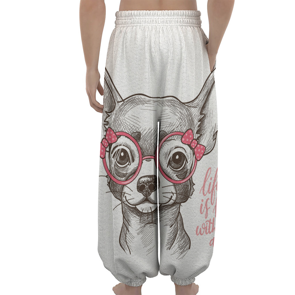 Cute Chihuahua With Glasses Print Lantern Pants