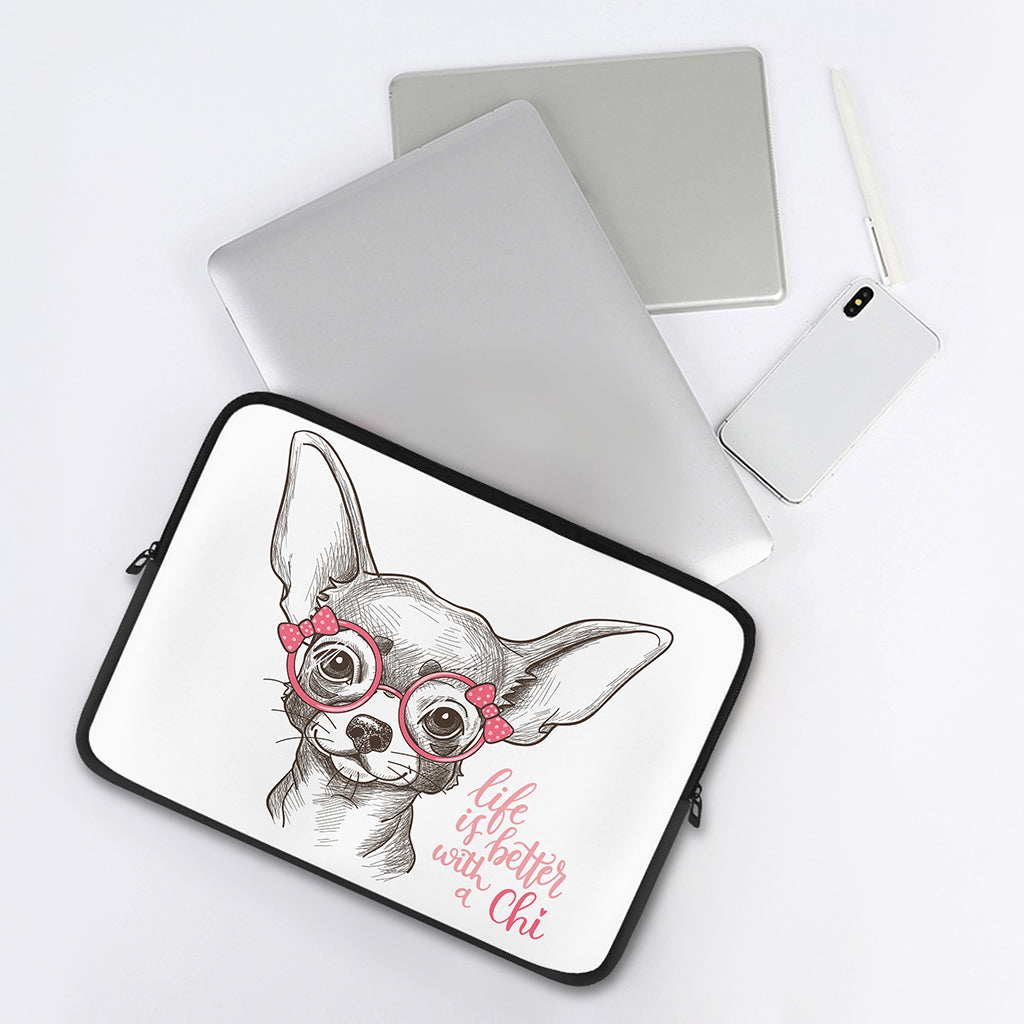 Cute Chihuahua With Glasses Print Laptop Sleeve