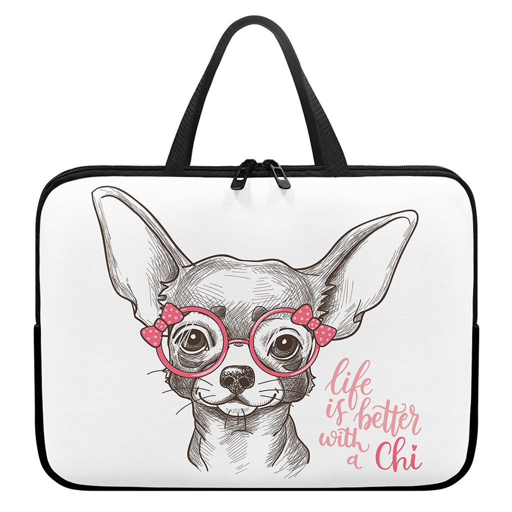 Cute Chihuahua With Glasses Print Laptop Sleeve With Handle