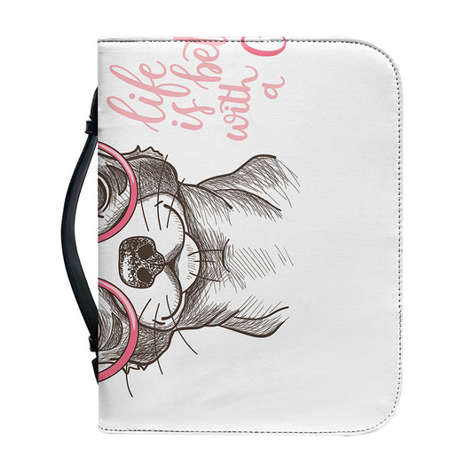 Cute Chihuahua With Glasses Print Leather Bible Cover